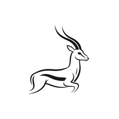 Minimalist Line Art Gazelle Logo With Flowing Lines and Long Horns, Side View