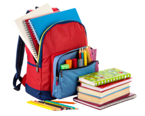 Colorful backpack with neat supplies