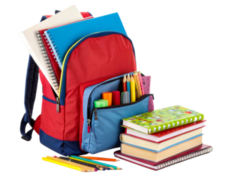 Colorful backpack with neat supplies