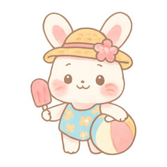 Obraz premium PNG Cute bunny enjoying summer fun.
