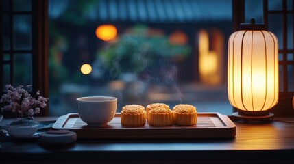 Fototapeta premium Mooncake in Mid Autumn Festival,Chuseok Day Food,Various Rice Cake, Korean Traditional Food,Rice Cake or Songpyeon,Kkultteok,holiday celebration,seollal 2025.