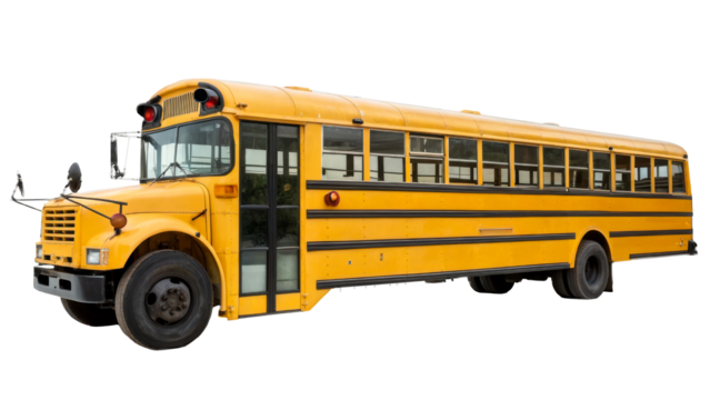 Yellow school bus on clear background