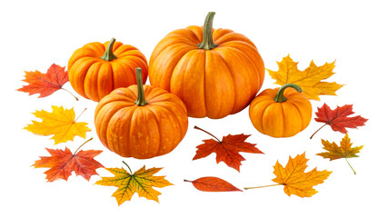 Orange pumpkins with autumn leaves