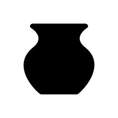 Simple black silhouette of a vase with a narrow neck and rounded body on a plain white background view