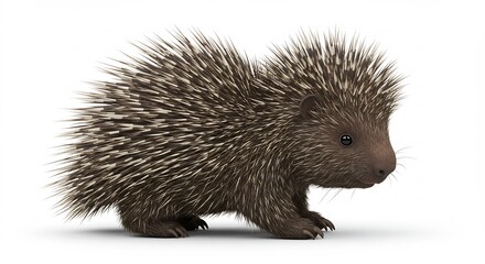 Obraz premium 愛らしいハリネズミの子 柔らかな毛並み 白い背景で輝く. AI Generated