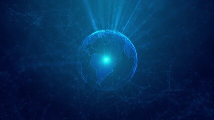 4K 3D Hud Planet earth globe maps world animation world communication data. Earth map digital connection social network. Blockchain technology database Business finance crypto. 3D Illustration - Powered by Adobe