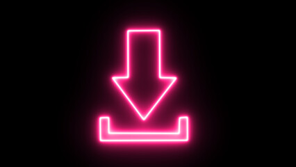Neon sign shining for digital downloads a modern symbol in bright pink glow