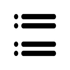 A simple black and white representation of a list icon with bullet points and horizontal lines design