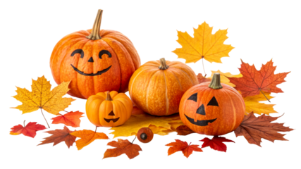 Autumn pumpkins and leaves display