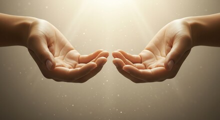 優しく輝く光、両手広げ祈り捧げる. AI Generated