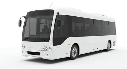 White passenger bus on a plain background, transportation vehicle
