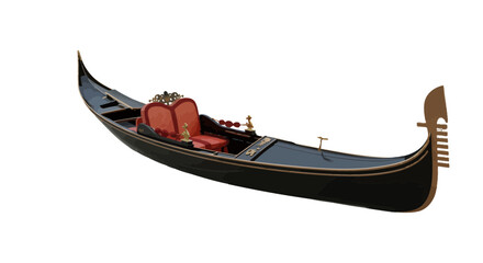 Obraz premium Traditional black gondola with red seats on a plain background