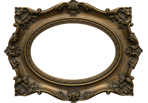 Antique ornate oval gold frame isolated on transparent background