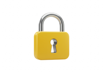 Yellow padlock isolated on transparent background, symbolizing security and protection