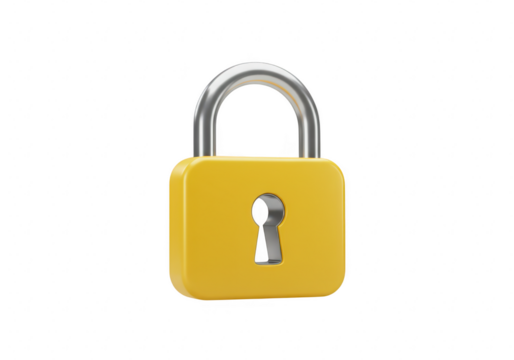 Yellow padlock isolated on transparent background, symbolizing security and protection