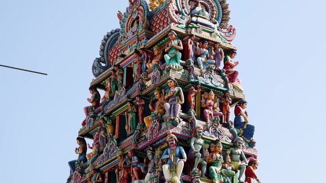 Upward Pan of Sri Mariamman Temple Gopuram in Singapore