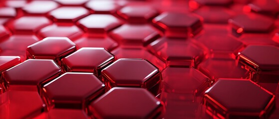 Fototapeta premium Abstract red hexagonal pattern with a glossy, reflective surface, creating a sense of depth and connection.