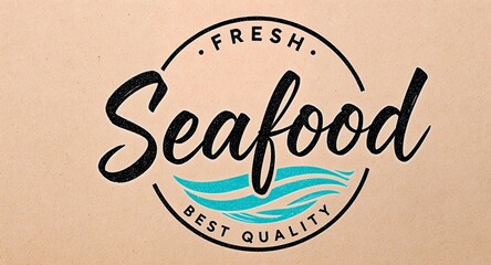 Fresh Seafood Logo on Kraft Paper Background