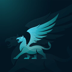 Blue Gradient Griffin – Mythical Winged Creature Logo Design