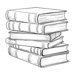 Fototapeta premium Stack of old hardcover books in vintage sketch style, vector line art for academic, literary, and nostalgic themes