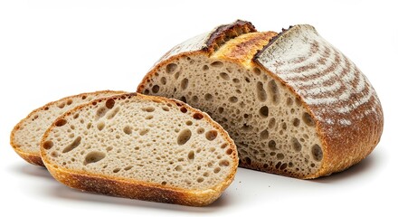 Sliced Sourdough Bread Loaf on White Background