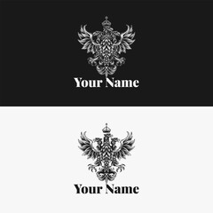 Obraz premium Triple-Headed Eagle Logo – Ornate Heraldic Crest with Crown