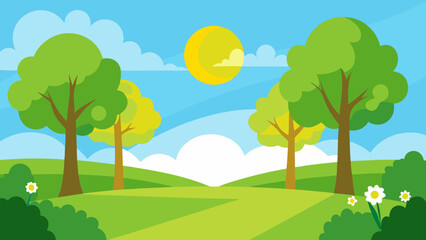 Obraz premium sunny park green grass trees bright day landscape