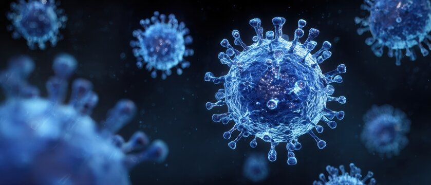 The virus structure depicted in a captivating microscopic view against a dark background.