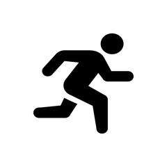 Silhouette of a person in running pose with arms extended and legs in motion on a white background view