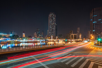 Obraz premium Night view of Tianjin city streets in China