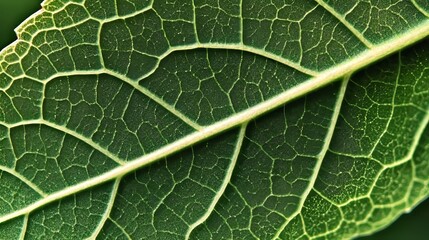 Close-Up of a Green Leaf Showing Intricate Veins and Cellular Structures in Stunning Macro Detail