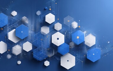 Modern Abstract Hexagon Pattern on Blue Gradient Background, Data Visualization, Technology and Innovation Concept