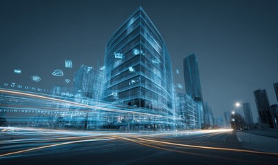 Futuristic Cityscape Visualization with Digital Overlay: Architectural Blueprint and Data Stream Integration for Urban Planning