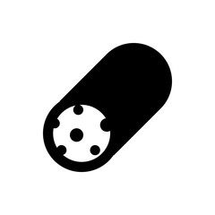Black capsule shape with a circular end displaying a dot pattern on a white background design element
