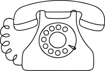 One line drawing sketch of a vintage rotary telephone vector art illustration