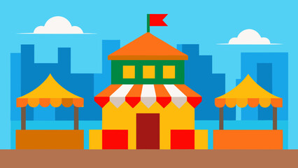 vibrant market square clear blue sky