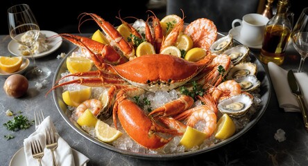 Fresh Seafood Platter with Crab Shrimp and Oysters