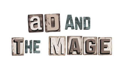Ad and the mage typography design with block letters for fantasy book cover and game title illustration art