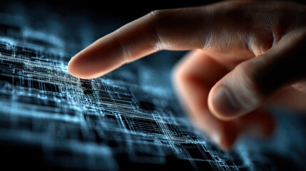 Finger Interacting with a Digital Interface Representing Advanced Technology and Connectivity, Emphasizing Precision and Innovation