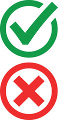 A green checkmark inside a circle and a red cross inside a circle, symbolizing correct and incorrect choices or options.