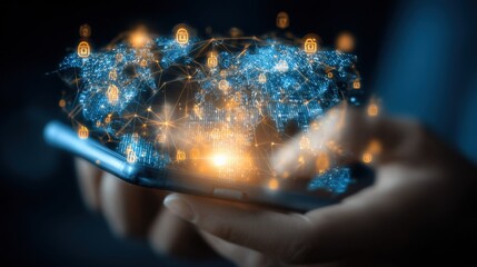 Global Network on Mobile Device: Conceptual Image of Connectivity, Technology and Worldwide Digital Communication