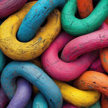 Close-up of colorful, interconnected chains