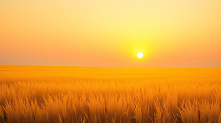 Fototapeta premium Golden wheat fields basking under radiant sun in warm evening atmosphere