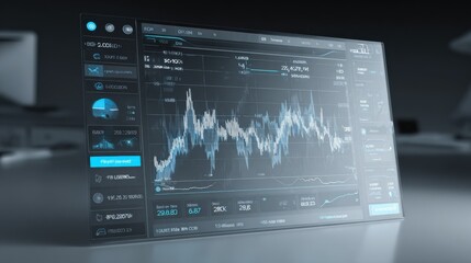 Financial Data Visualization on Futuristic Display: Stock Market Analysis and Trading Interface