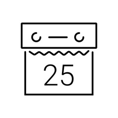 Simple line drawing of a calendar icon with day 25 suitable for holidaythemed designs, christmas event promotions, festive decorations, and calendars.