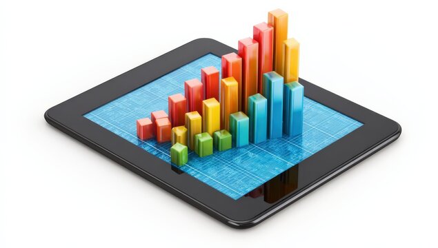 Colorful Business Graph on Tablet Screen Displaying Growth and Progress, Financial Data Visualization for Success