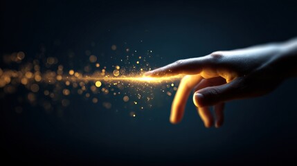 Obraz premium Human Touch Connecting with Digital Light and Energy, Abstract Background Concept for Innovation