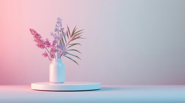 A minimalist neon podium with a subtle gradient of blue and purple light, exuding technological sophistication and digital elegance.