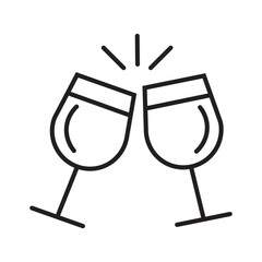 Celebratory black line art of clinking wine glasses. Perfect for invitations, toasting designs, special occasion cards, and celebratory content.