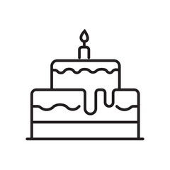 Line drawing of a two tiered cake with candle. Perfect for birthday party invitations, greeting cards, and bakery logos.